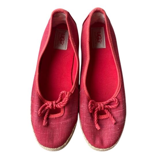 UGG Red canvas Espadrille slip on loafer with Decorative Bows size 8.5 women - Picture 1 of 8